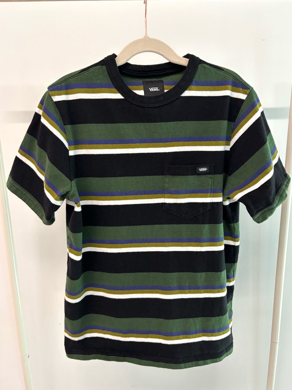 Vans Black, Olive Green & White Striped Pocket Tee